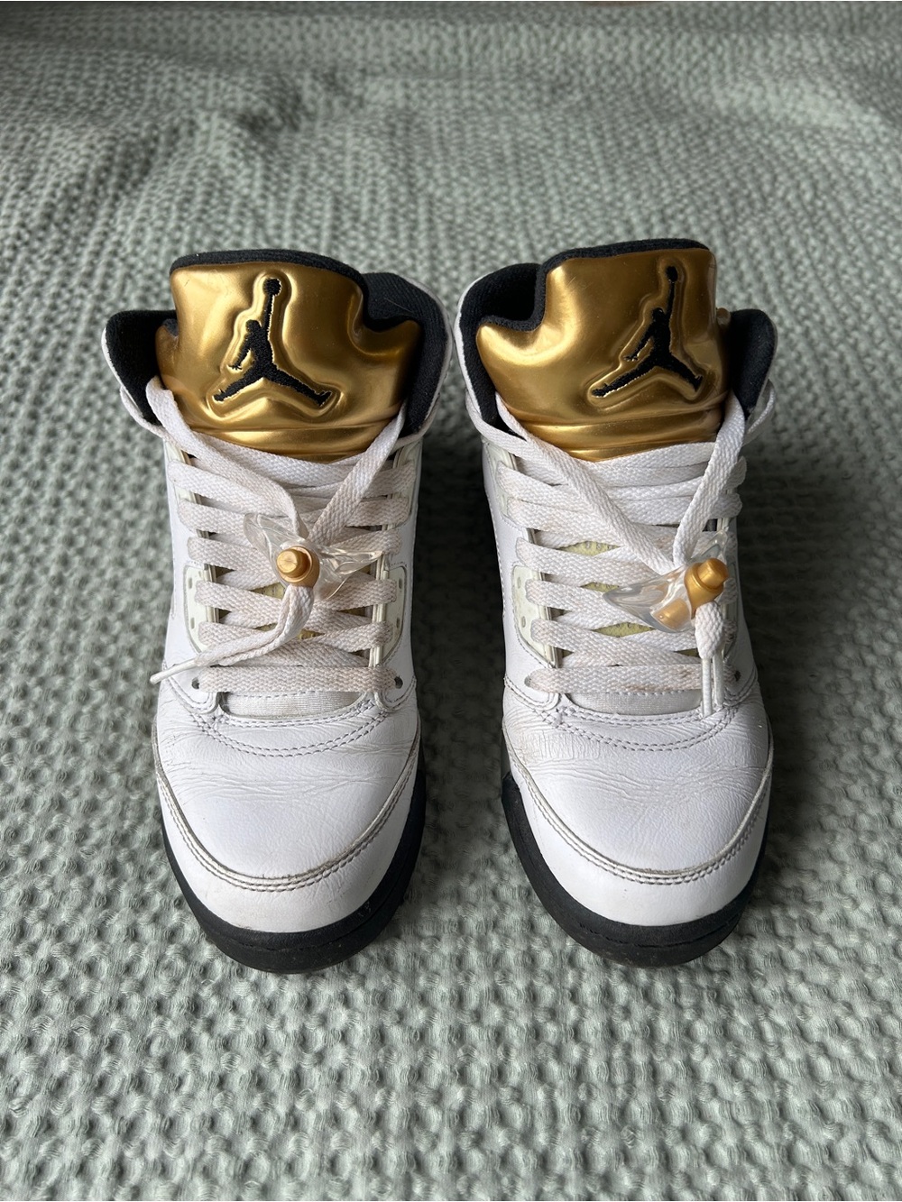 Jordan Kids White and Gold High-Top Sneakers
